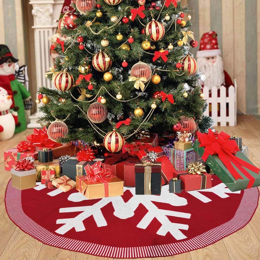 Christmas Tree Skirt, 122cm Snowflake Christmas Tree Skirt Ornaments Floor Mat Cover Party Home Holiday Decor