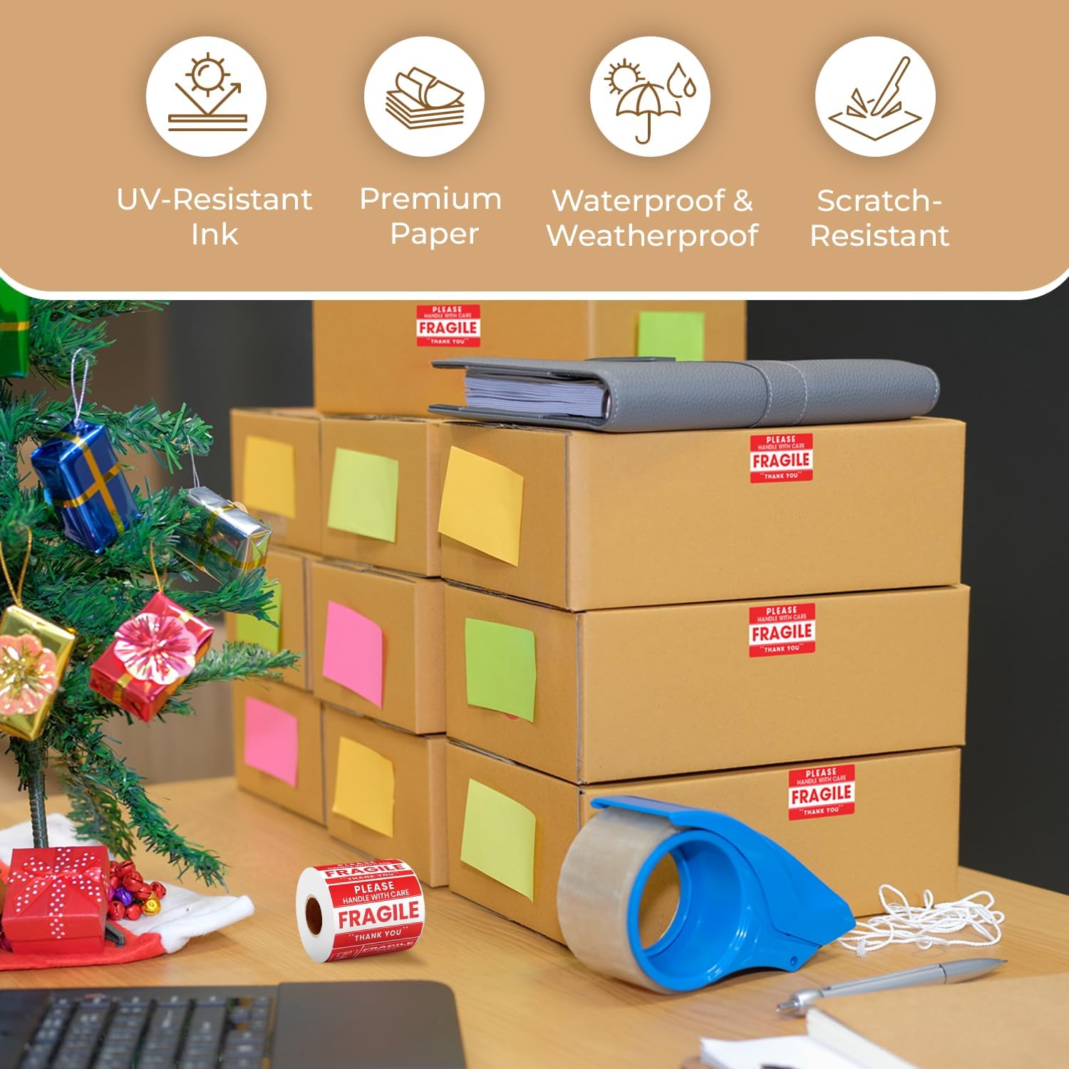 StickerJet Fragile Handle with Care Stickers Roll – (500 Labels, 2"x3") Bright Shipping and Packaging Labels with Strong Adhesive – Made in USA