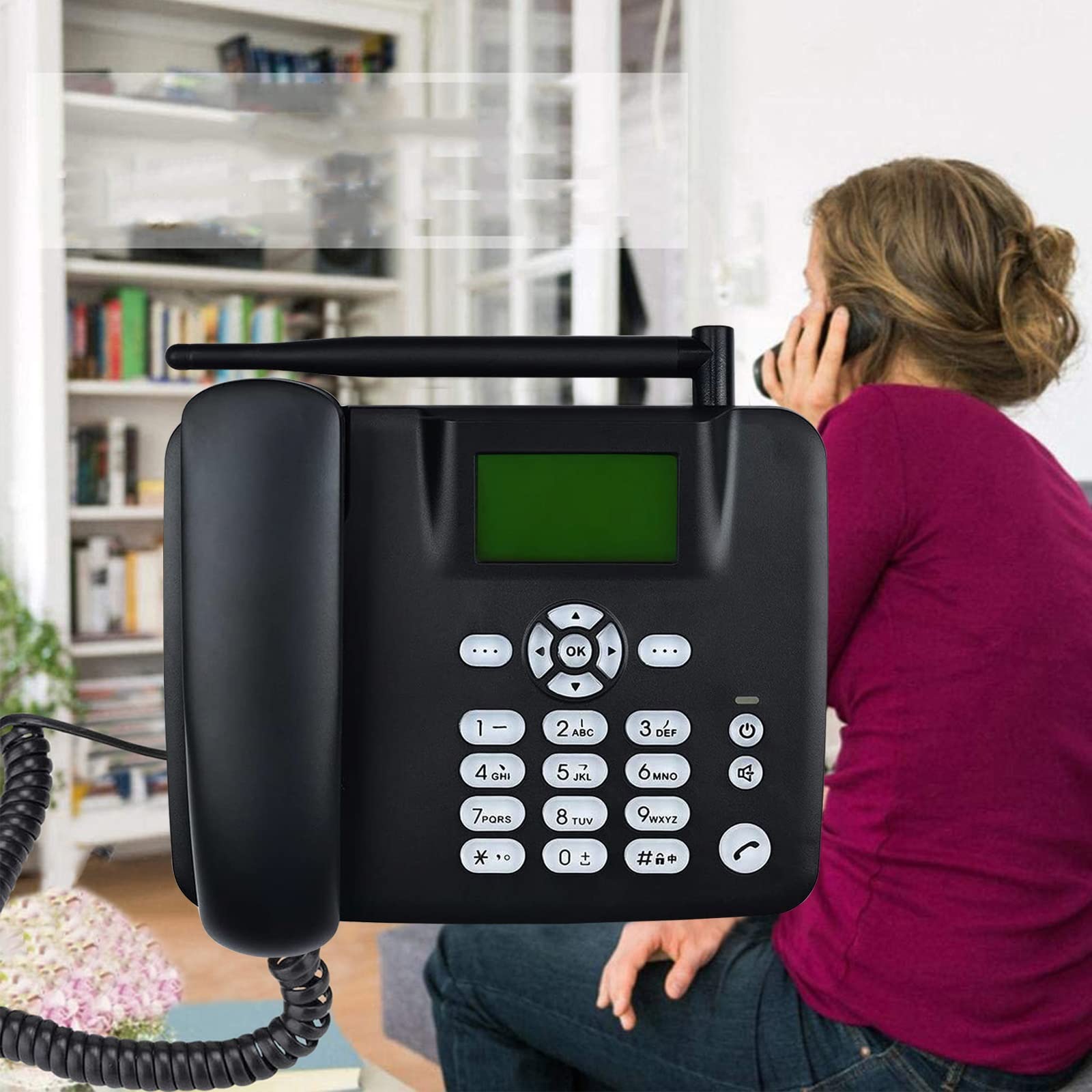 HJXGQJM Telefono domestico GSM in nero, wireless Quad Band, telefono da scrivania con slot per scheda SIM, vivavoce, ID chiamante, per ufficio, hotel, telefoni fissi, affari