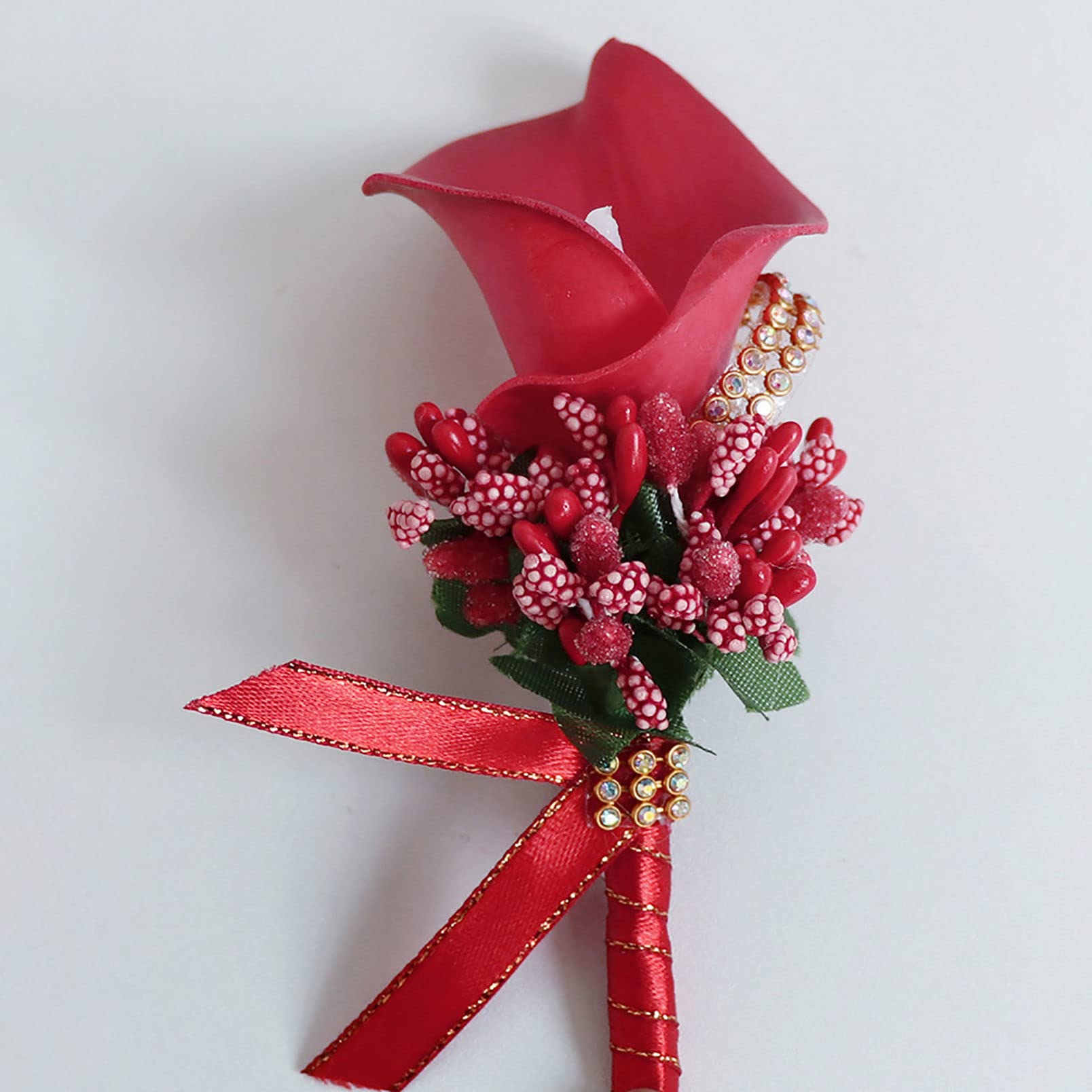 szt. Kwiaty Calla Lily na nadgarstek i męski stanik ślubny kwiaty ceremonia, dziurki butonierki i stanik na nadgarstek dla narzeczonych kobiet akcesoria kwiatowe Decor-niebieski (czerwony)