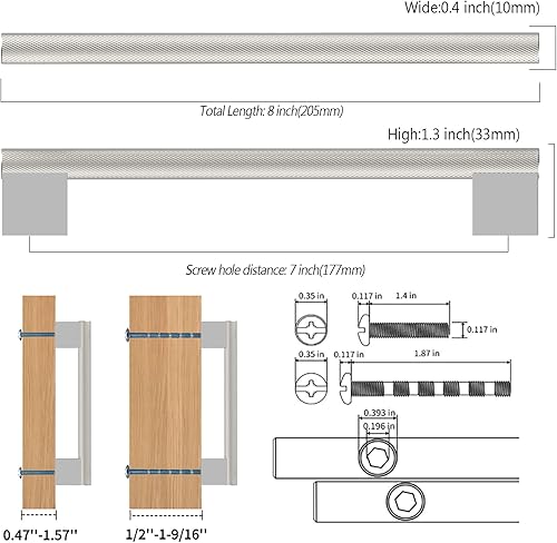 Miniatura 2 de Paquete de 10 tiradores de gabinete moleteados de 7 pulgadas (7.008 in) negro y dorado, manijas de gabinete de cocina, tiradores de armario,