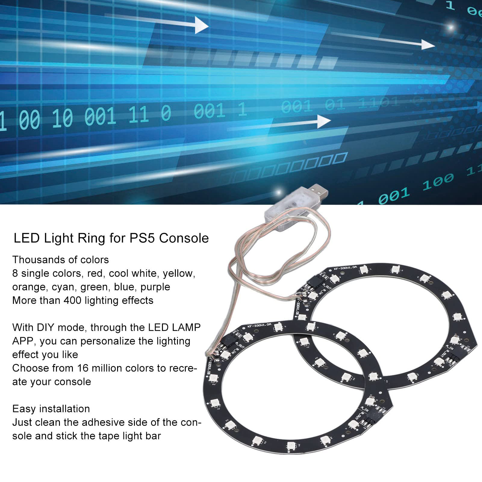 RGB-LED-Lichtleiste für PS5-Konsolen-Frontplatten, Professionelle Bluetooth-Sync-Musik, 400 Effekte, 8 Farben, LED-Bandlichter mit App-Steuerung, RGB-LED-Lichtring für PS5-Konsole
