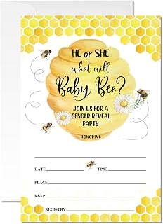 20 What Will Baby Bee Gender Reveal Invitations, Baby Bee Theme Invite Cards with Envelopes, 4x6 Inch Fun Invites for Gender Reveal. (091)