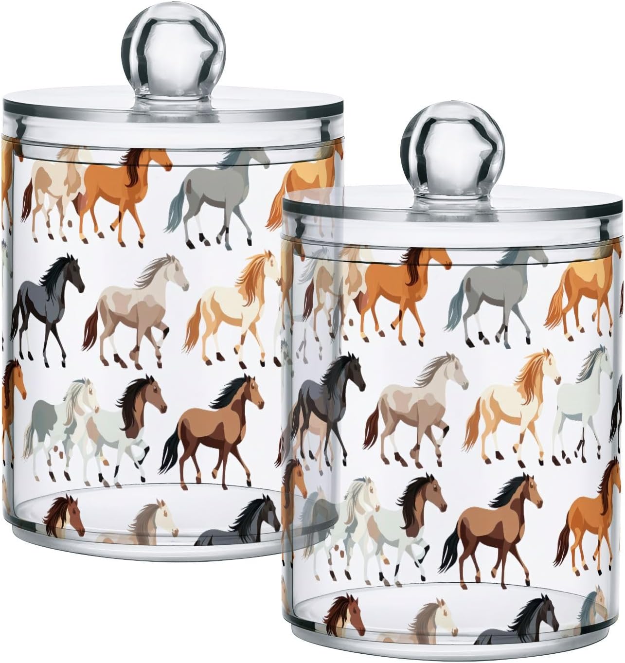 Joisal Colorful Horse White Cotton Swab Jars with Visible Plastic Storage