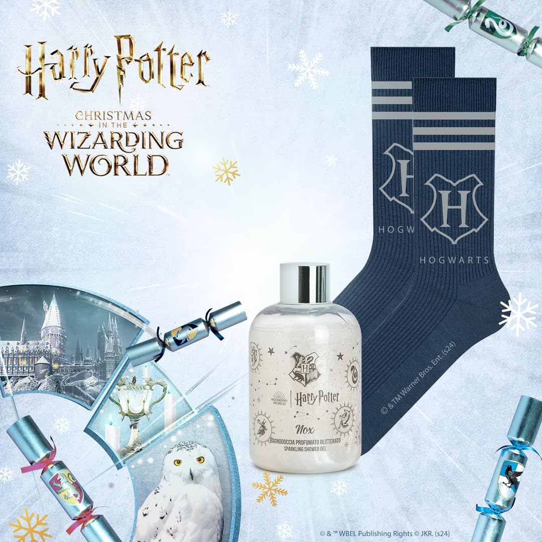 HARRY POTTER NOX | Confezione Regalo, Shower Gel 300ml e Calzini Ufficiali 'Hogwarts', Blu-Grigio