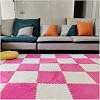 10 Pieces Interlocking Carpet Tiles, Plush Foam Square Floor Mats Set, 12x12inch Interlocking Fluffy Plush Puzzle Playmat With Border, 10 Tiles/10 Sq.Ft(Color:Rose Red+White)