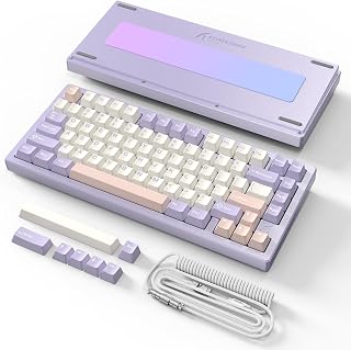 ATTACK SHARK X75-QMK Wireless Mechanical Gaming Keyboard - CNC Aluminum Alloy Shell, Customizable RGB Lighting Gasket Mount, Tri-Mode (2.4G/BT/Wired), VIA Compatible for WIN/MAC/PS4/Xbox-Purple White
