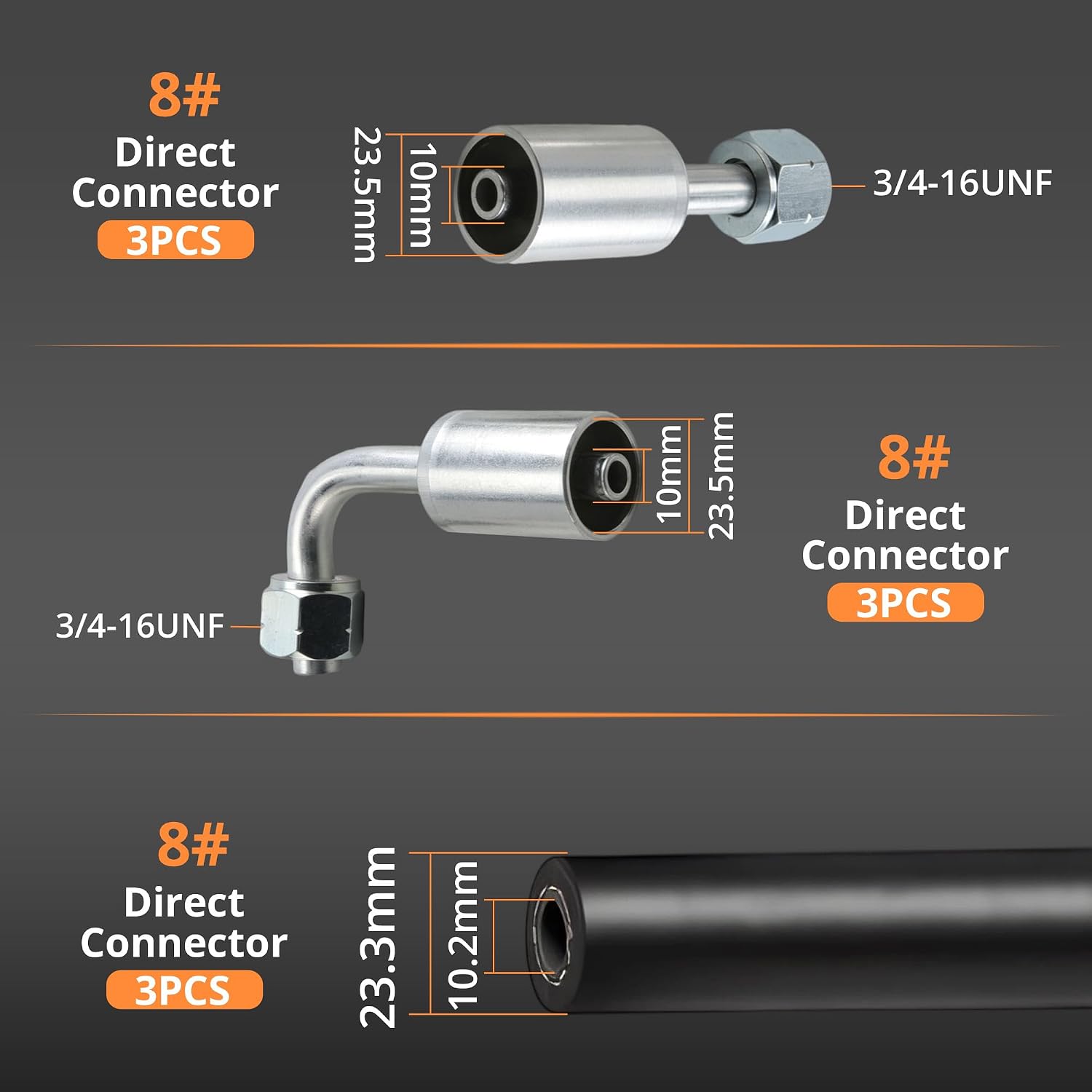AC Hose and Fitting Kit, 26PCS Universal Air Conditioning Fitting Set with 9.5ft #6#8#10 AC Hoses, Assorted Direct & Elbow Connector and Pipe Cutter