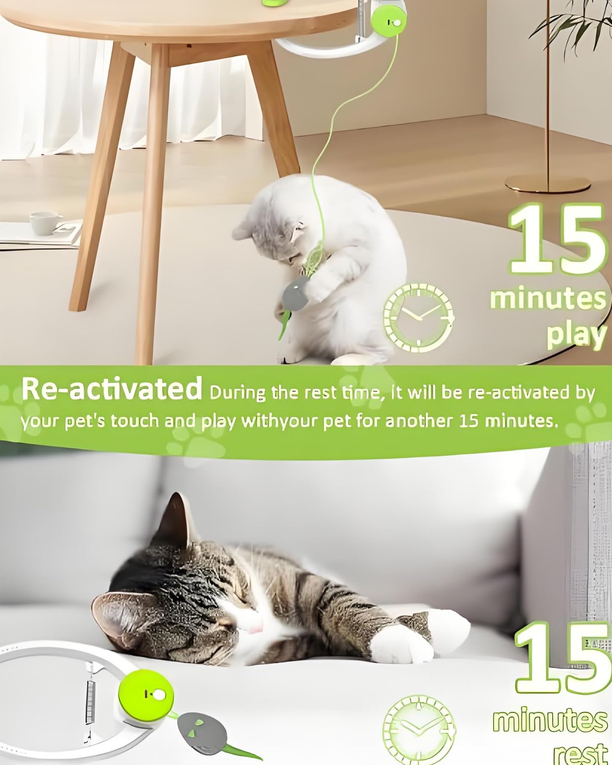 Jouet interactif Automatique rétractable Suspendu pour Chats d'intérieur, enrichissement motorisé Rechargeable pour soulager l'ennui Blue