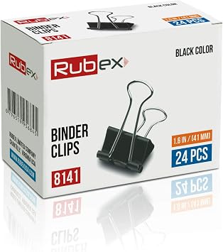 Rubex Binder Clips Black Large Binder Clips Jumbo Binder Clips 1.6 Inch Paper Binder Clips Big Metal Paper Clamps for Notebooks, Envelopes Papers in Office, School and Home 1.6 Inch 24 Count