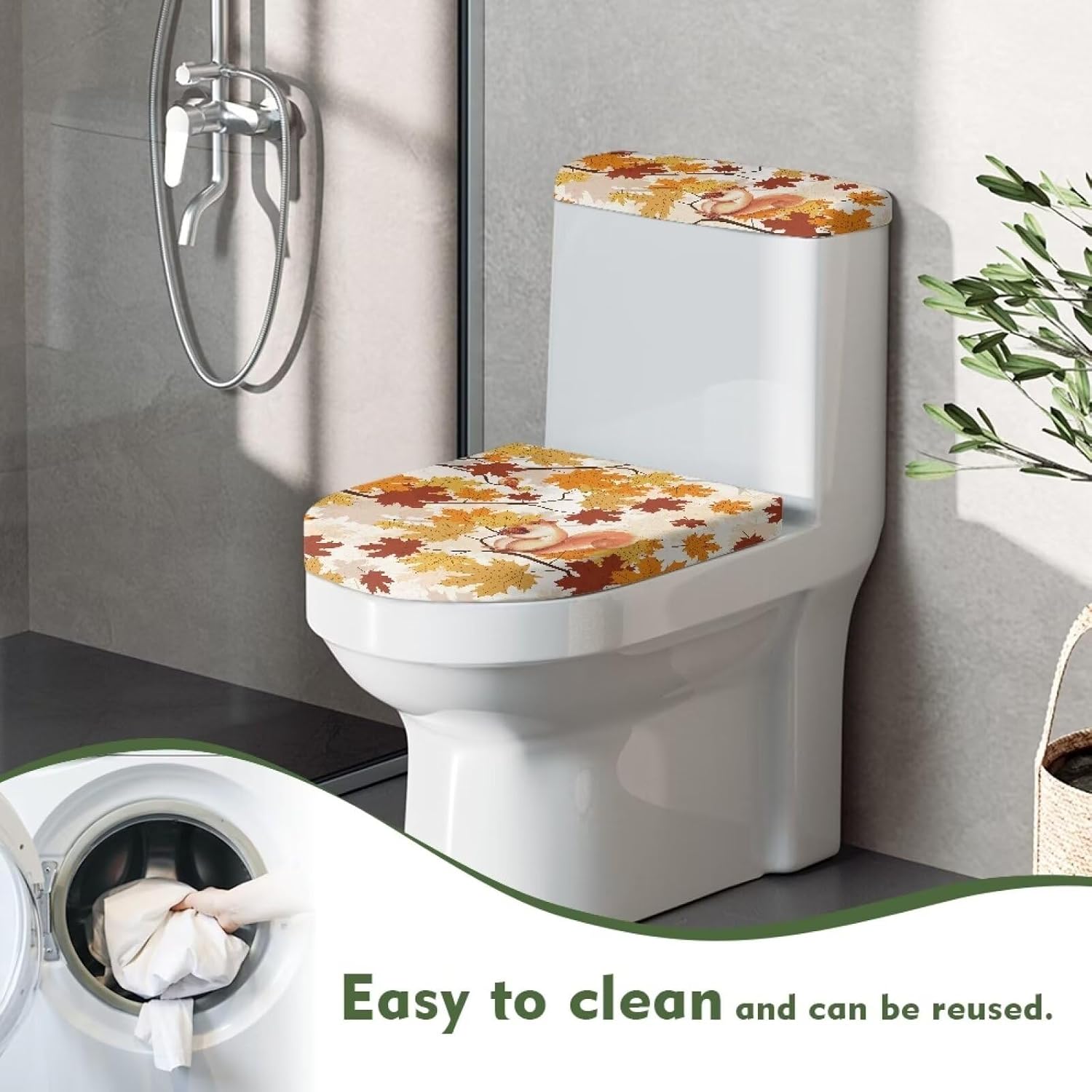 Squirrel Toilet Lid Seat Cover Set with Elastic Edge 2PC Toilet Tank Lid Pads Bathroom Decorative Accessories Fall Decor