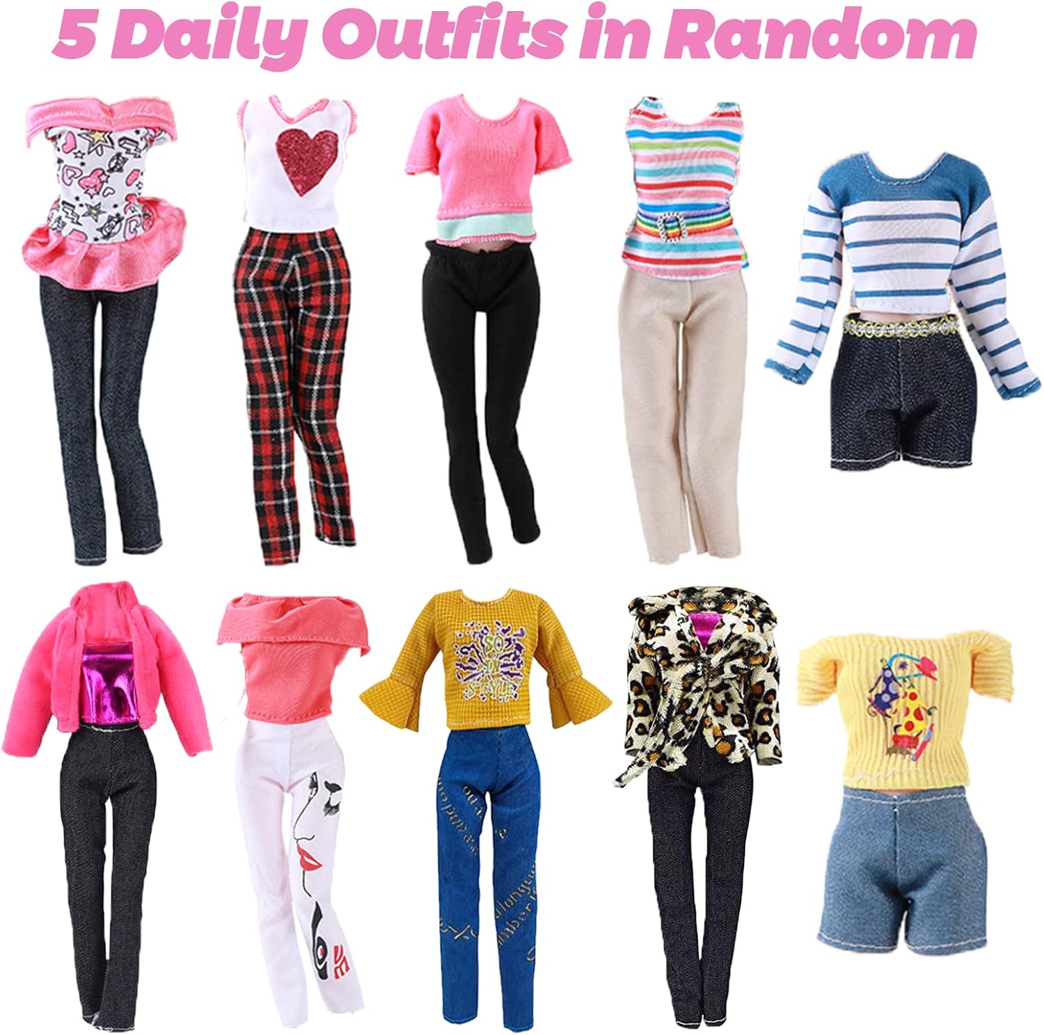 70 PCS Clothes and Accessories for 11.5 inch Doll 7 Party Dress 5 Tops 5 Pants 2 Winter Coats 1 Sweater 1 Scarf 1 Hat 10 Pair of Shoes 28 Accessories Set in Random Christgmas Present for Girl Boy