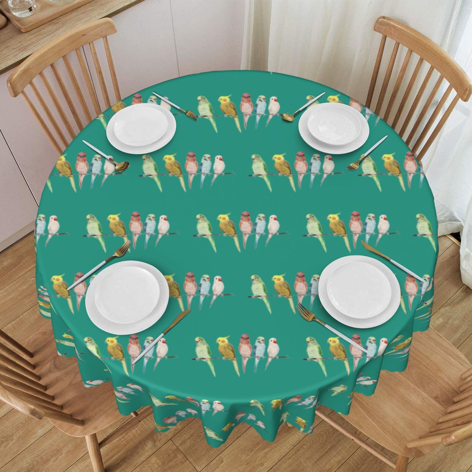 Nappe ronde en polyester de qualité supérieure imperméable motif oiseaux tropicaux