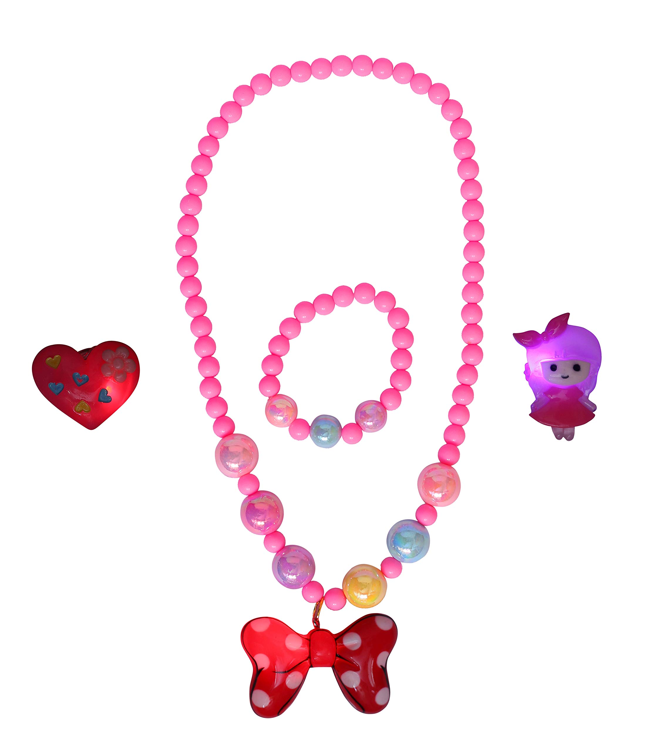4 Seasons Girls Cartoon LED flash light Pink pearl Necklace Rings and bracelet jewellery set in assorted colour and design (B08QGSWTWT) Amazon Price History, Amazon Price Tracker