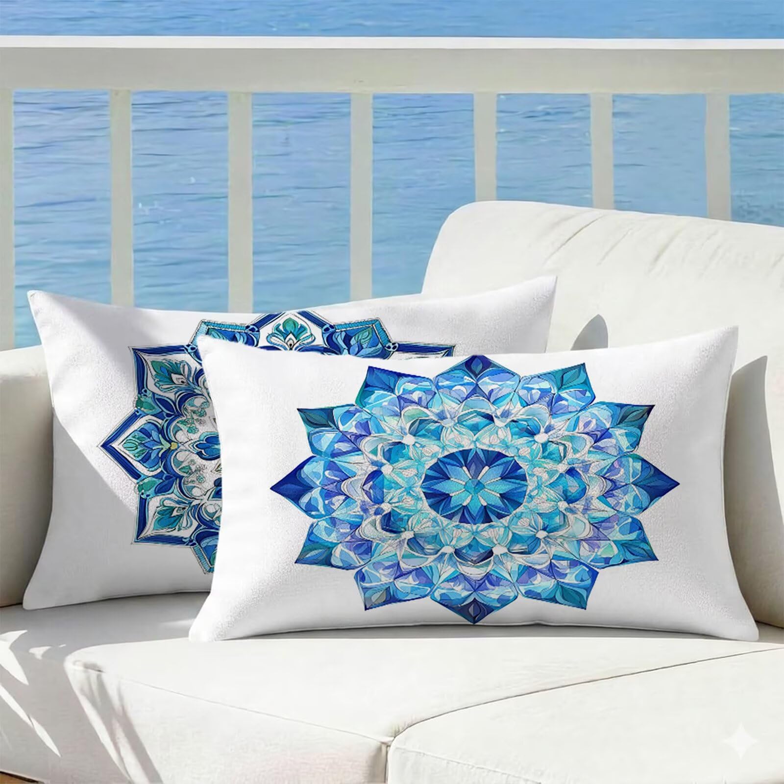 Lin taie oreiller lot de 2 bleu 50x80 cm imperméable pour decoration jardin