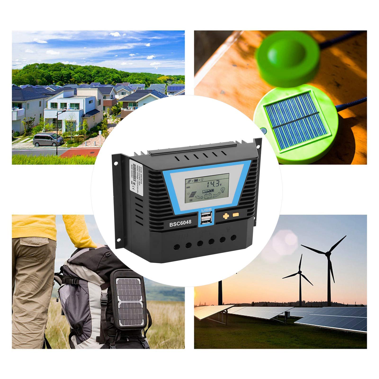 Controlador Solar Controlador de Carga Solar Inteligente Multifuncional para Baterías de 12 V/24 V/36 V/48 V con Gran Adaptabilidad y Tamaño Compacto