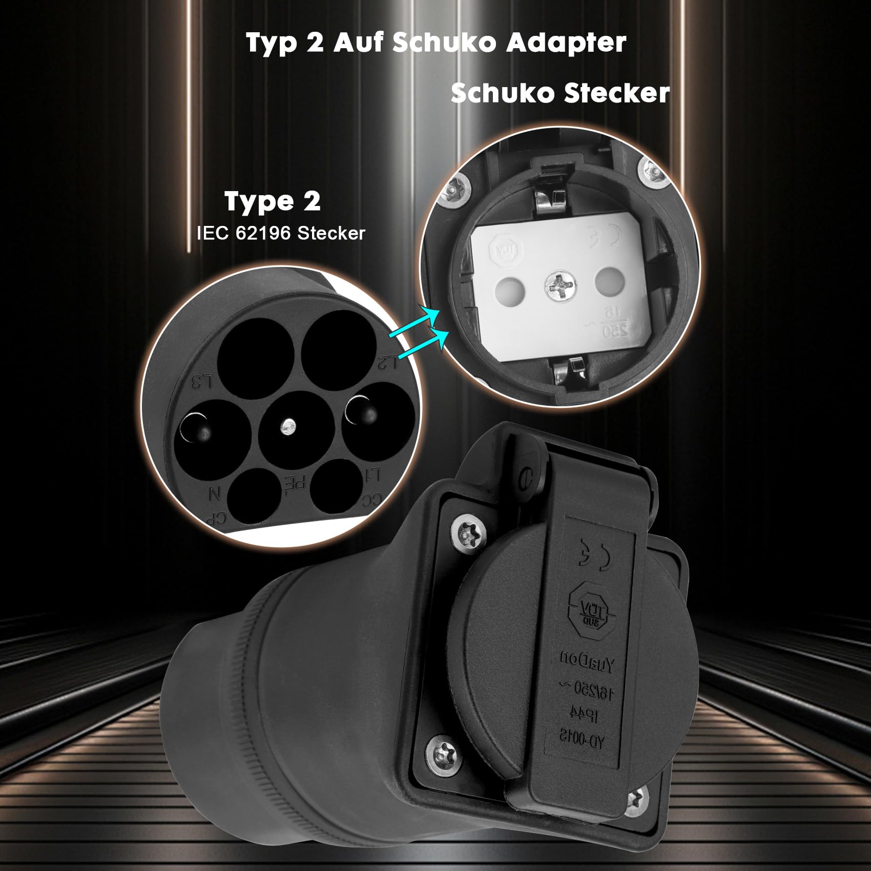 Typ 2 auf Schuko Adapter, 16A EV Kabel Ladegerät auf Schuko Steckdose für Elektromotorräder Elektromotorräder E-Bikes, IEC 62196 Typ 2 Station Entlader