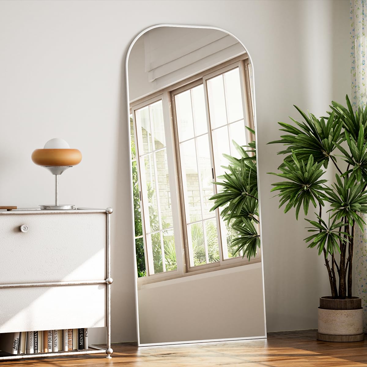 koonmi full length mirror, 71"x26" mirror full length with stand, silver wall full body mirror, rounded top floor mirror with aluminum alloy frame for bedroom living room