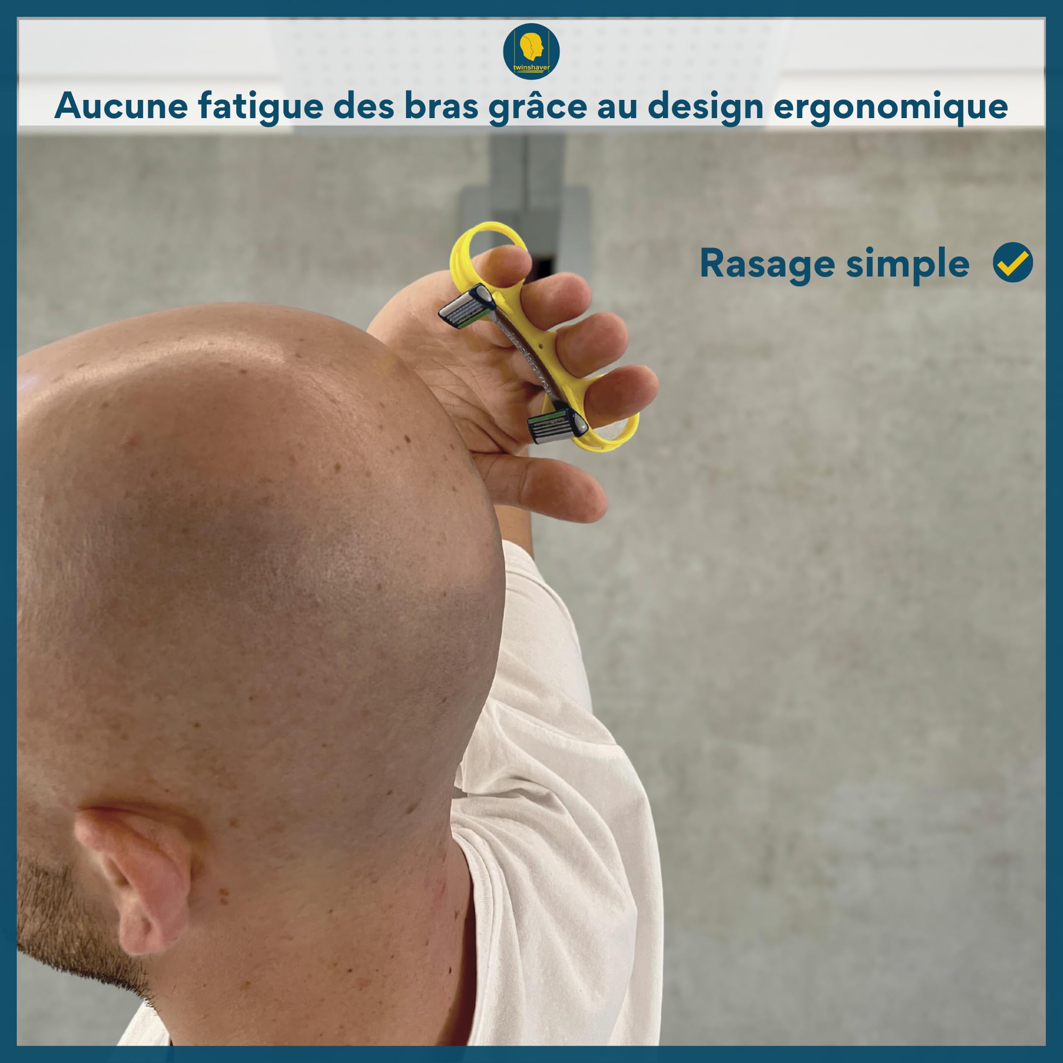twinshaver rasoir pour crâne chauve + 4 lames de rechange, protection contre les coupures et 80% de gain de temps, corps & tête, rasoir sur zone humide (0mm) pour hommes et femmes (jaune)