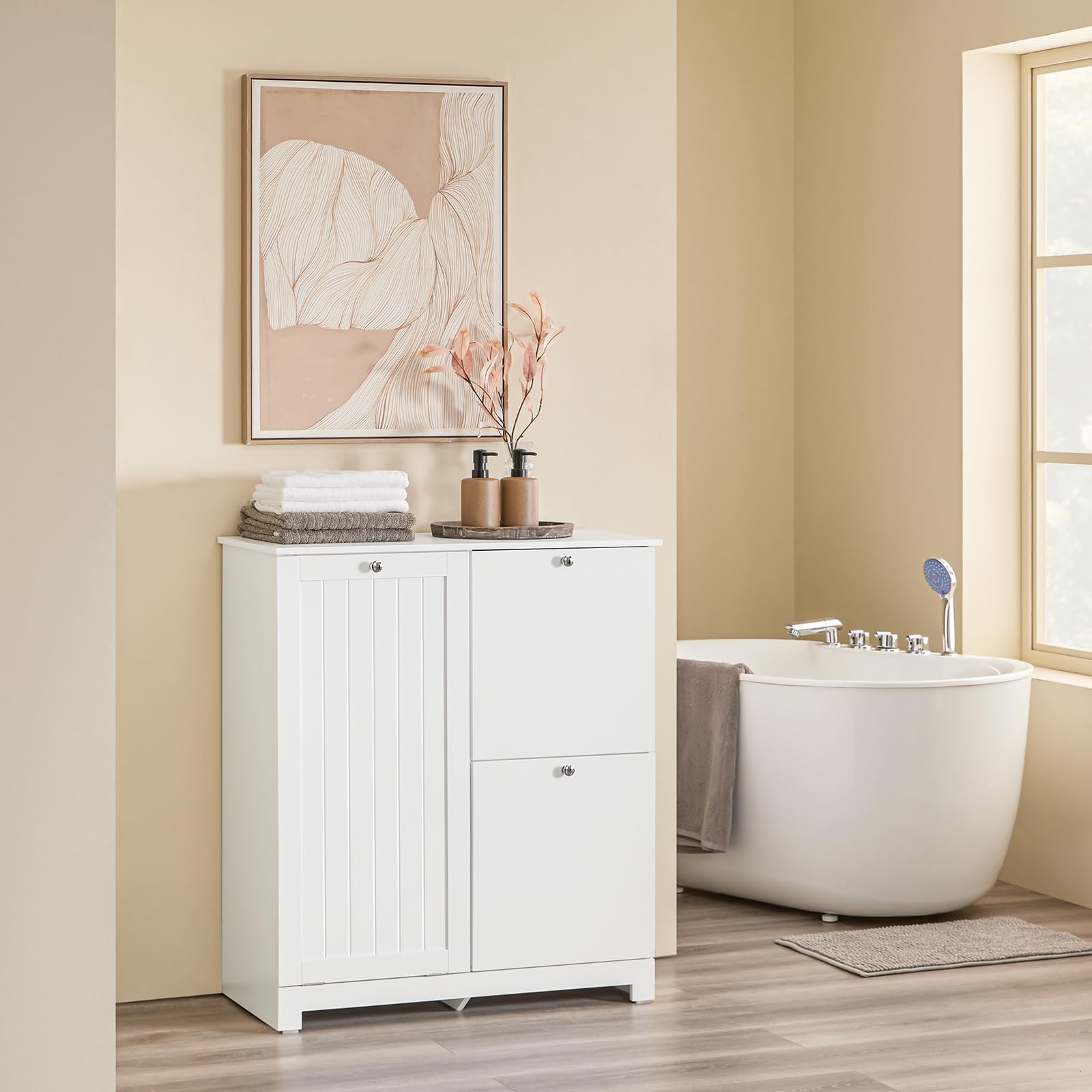 SoBuy Mobile Bagno Salvaspazio Colonna Bagno Stretta 78x38x90cm con 1 Cesto Grande Integrato e 2 Cesti in Tessuto Estraibili – Armadietto Mobile Lavanderia BZR213-W