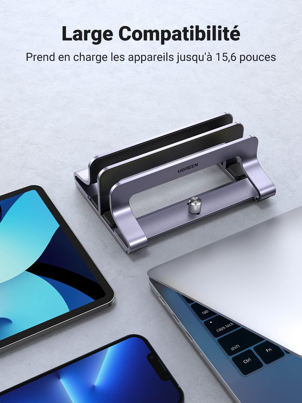 UGREEN 2 en 1 Support Ordinateur Portable Vertical Laptop Stand en Aluminium Double Porte PC Portable Bureau Réglable Compatible avec MacBook Pro Air MateBook Chromebook Surface Dell HP iPad