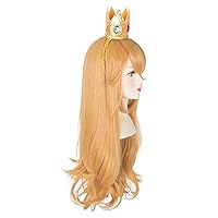 Vista 5 de Miss U Hair - Peluca larga ondulada de princesa dorada con corona y aretes, peluca de fiesta de cosplay