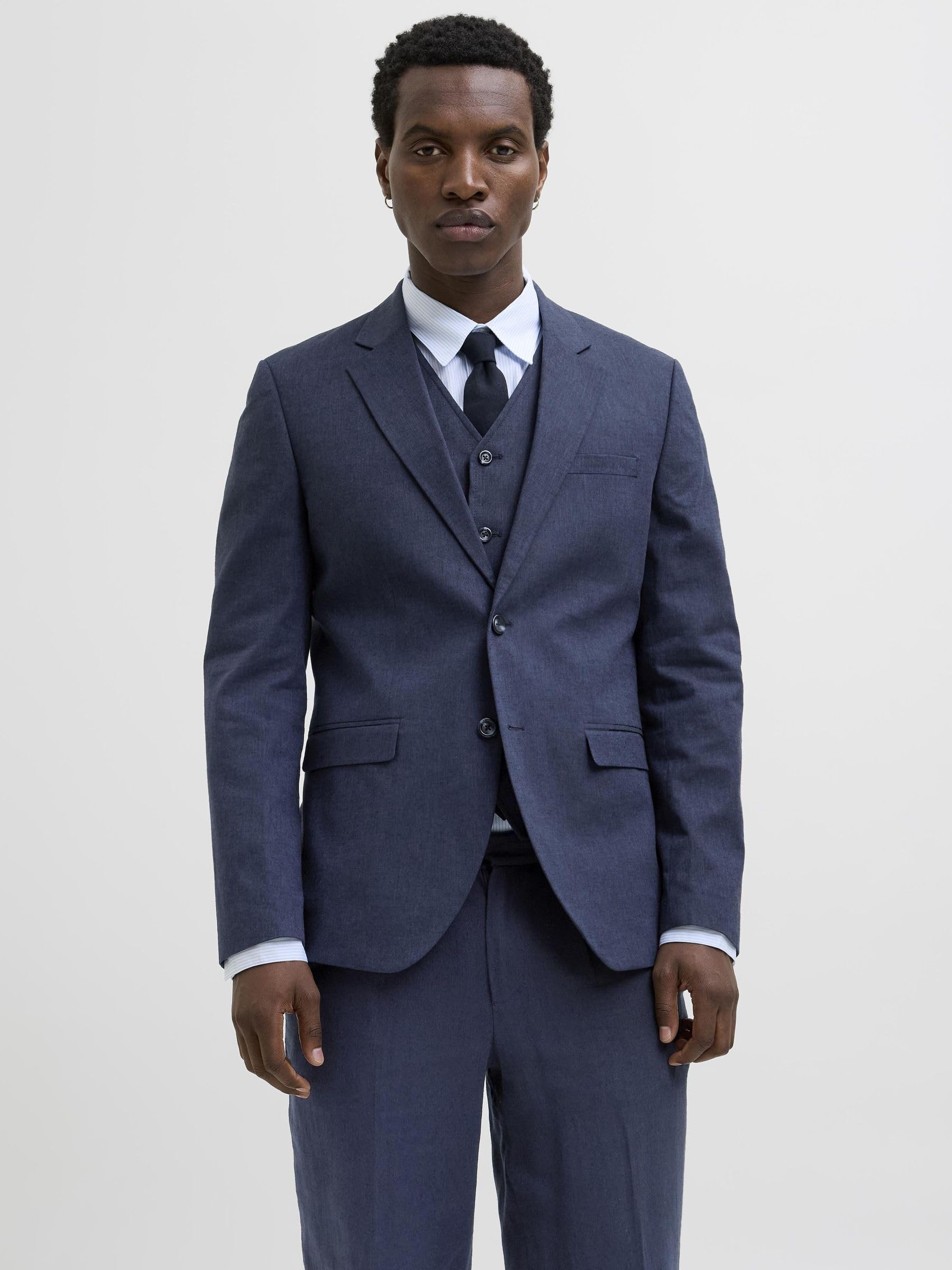 JACK & JONES Męska lniana marynarka Jprriviera Slim Fit Sn, Ciemny granatowy/Krój: Slim Fit, 54