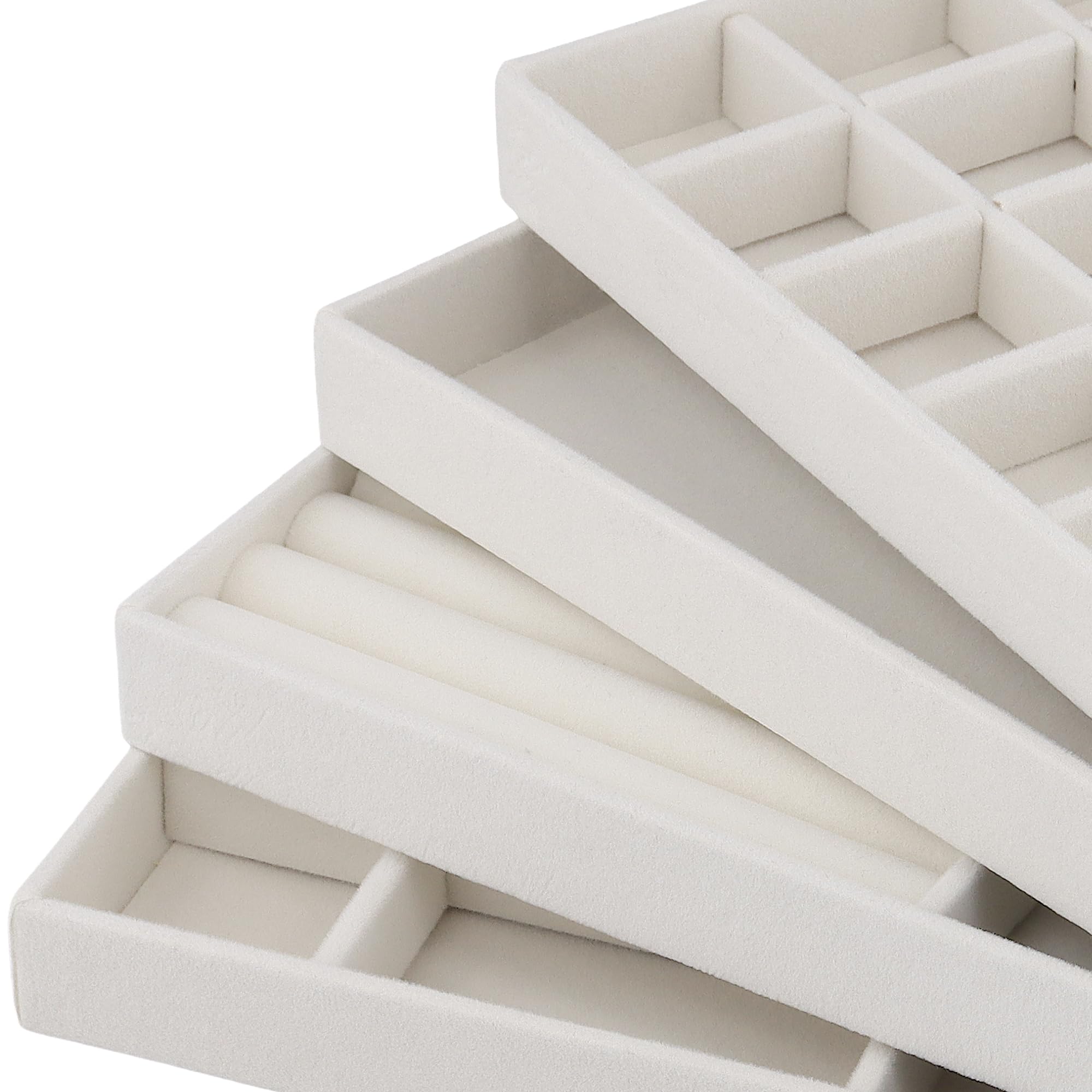 12 Stück Schmucktablett, Stapelbar Schmuck Organizer Schublade, Samt Schmuckaufbewahrung Einsatz für Halsketten Armbänder Ohrringe, Beige, 21,3 x 12,4 x 2,4 cm