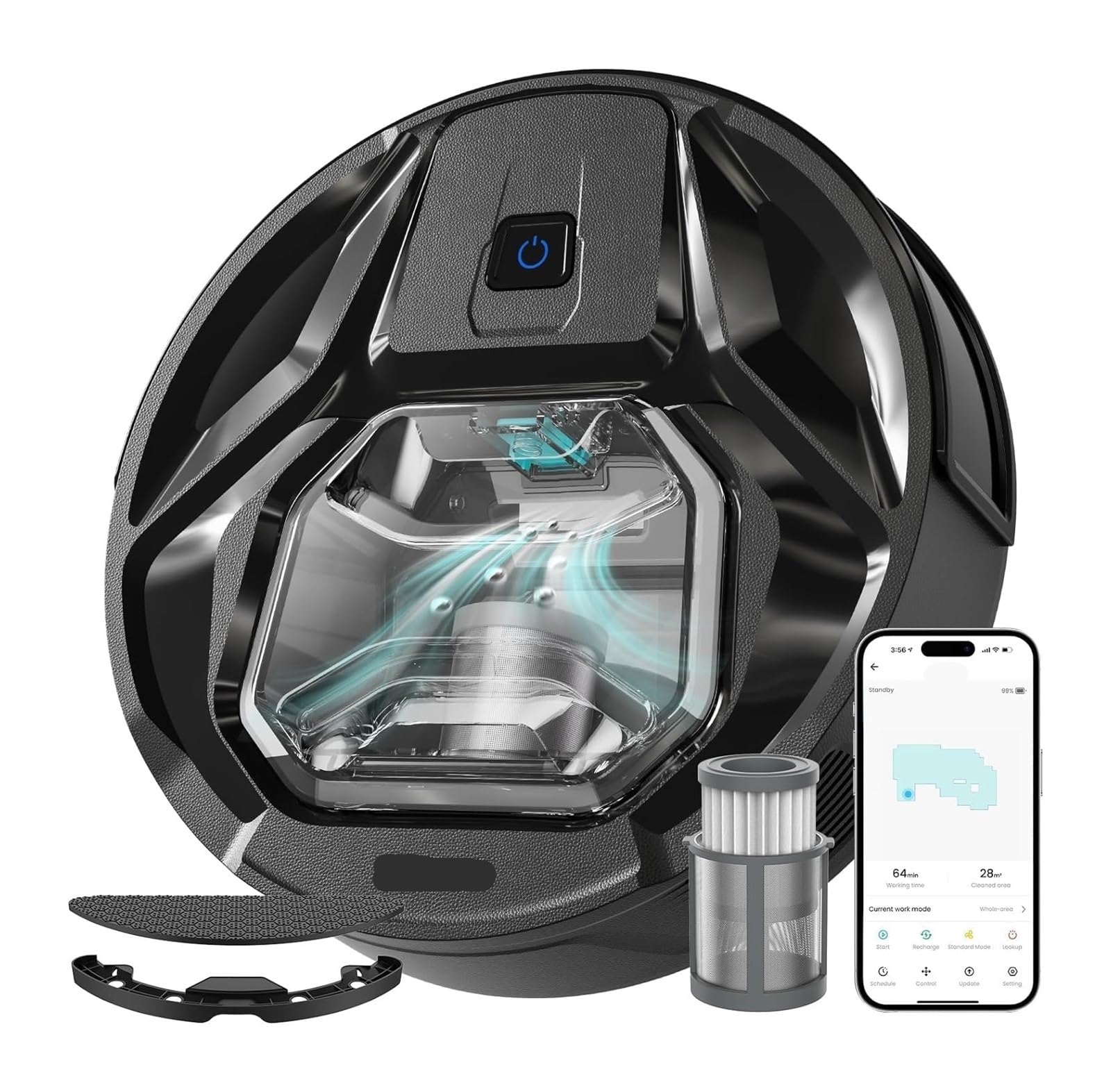EWsdsfs M320 Robot Vacuum Cleaner, Strong Suction 6000Pa,Autonomy 210 Minutes, 800ML Visible Dustbin, for Pet Hair(M320-Black)