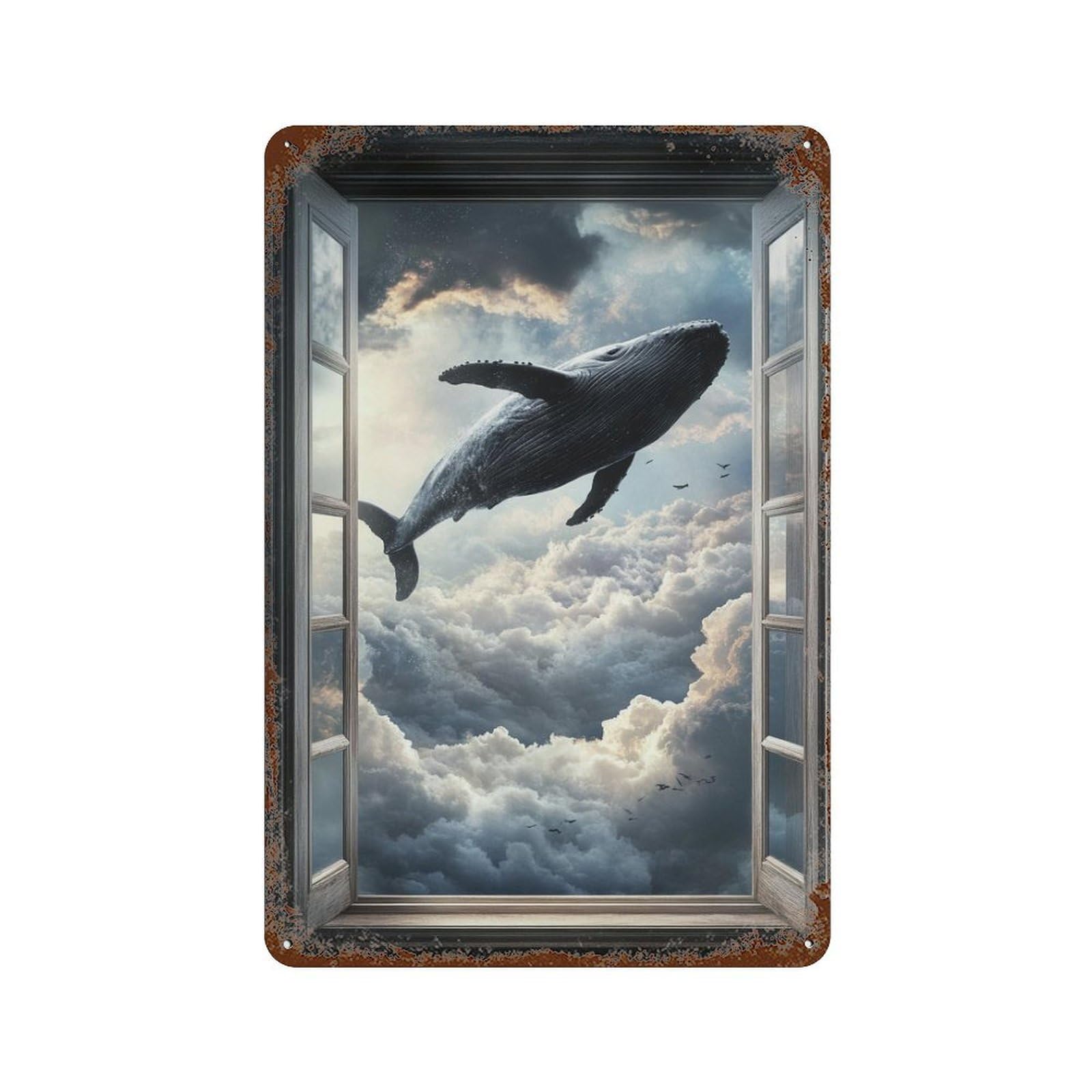 Whale in The Sky-8 Weathered Tin Sign 11.8"x7.9", Classic Wall Plaque for Garage, Bar And Workshop Decor