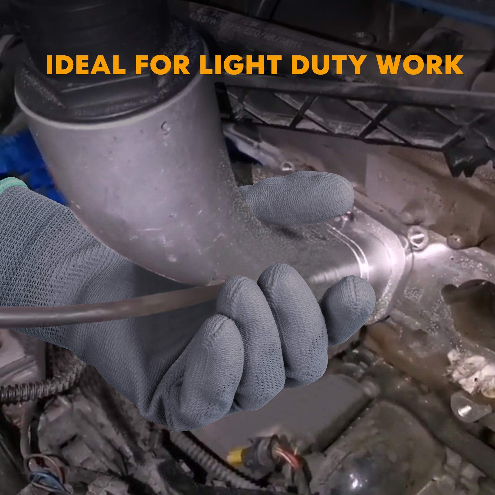 Guantes de jardinería y trabajo, 12 pares, de poliuretano (PU), con revestimiento de palma, para trabajo de precisión, para hombres y mujeres, ideal para trabajos ligeros (pequeño, gris/gris)