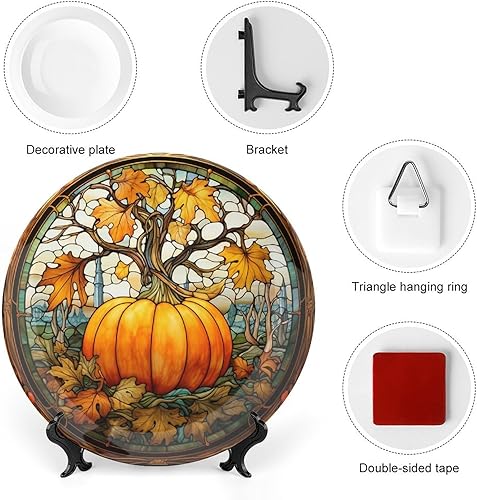 Miniatura 3 de Platos decorativos, diseño de vitrales, plato de exhibición de calabaza y arce de otoño para el hogar, oficina, cocina, decoración de mesa, platos