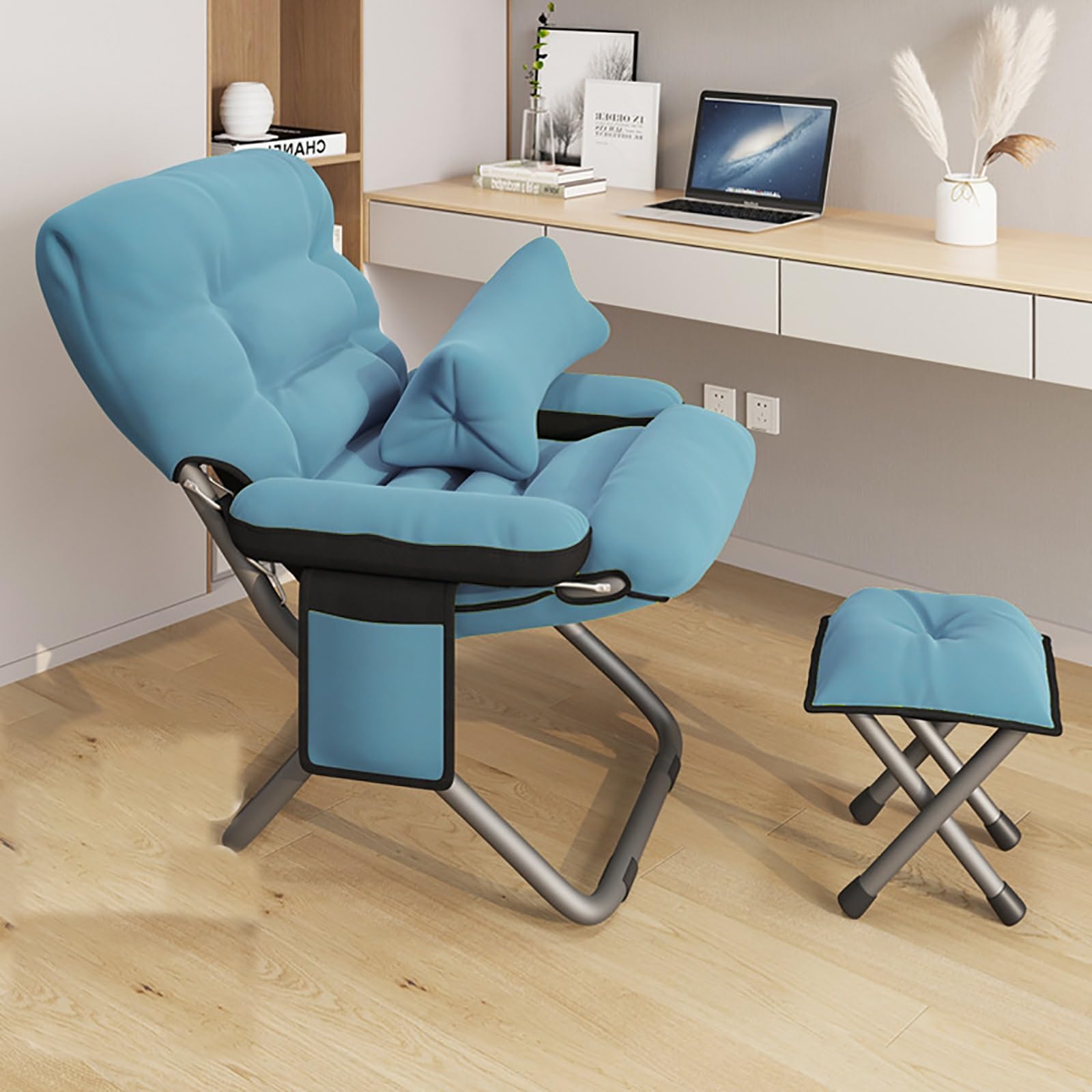DOSSAE Sofá Perezoso sillón reclinable Tumbona Ajustable Juego de sillas de jardín Plegables de Gravedad Cero Silla Acolchada de Gravedad Cero con reposacabezas Sillones reclinables. (Color : Blauw)