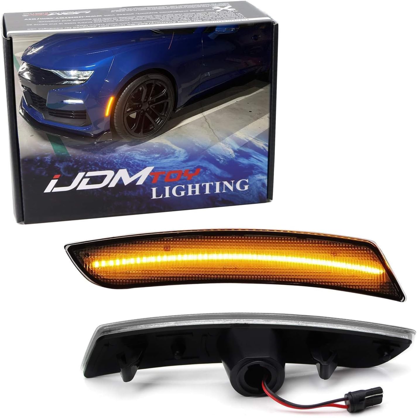 iJDMTOY Smoked Lens Amber Full LED Front Side Marker Lights Compatible With Chevy 2016-up Camaro, Compatible With Cadillac 2014-2019 CTS, 2015-2019 ATS, Powered by 45-SMD LED, Replace OEM Sidemarker