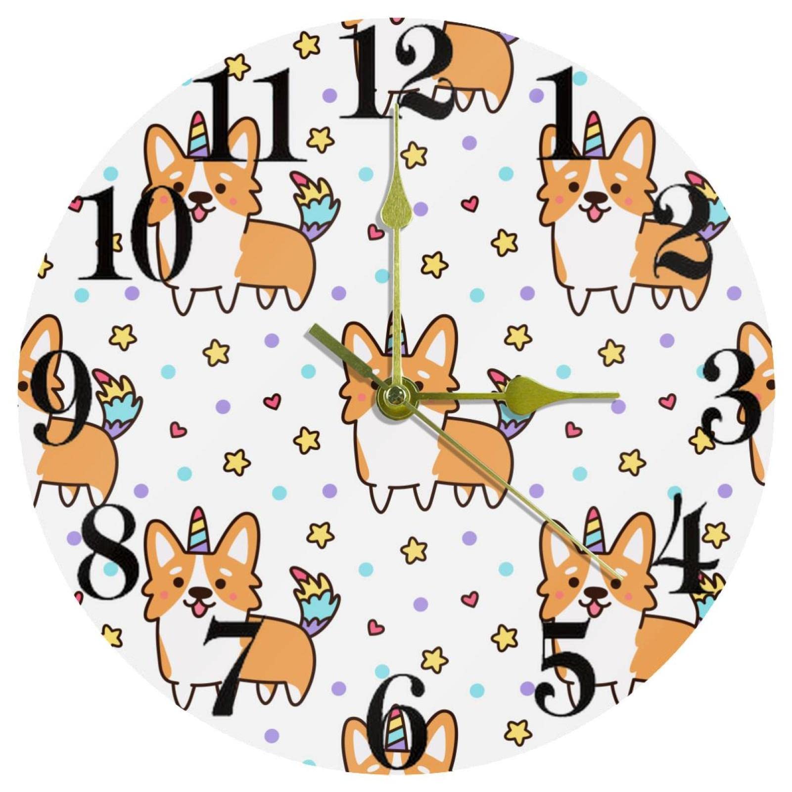 Horloge murale Corgi blanche à pile cadeau idéal pour amoureux des chiens