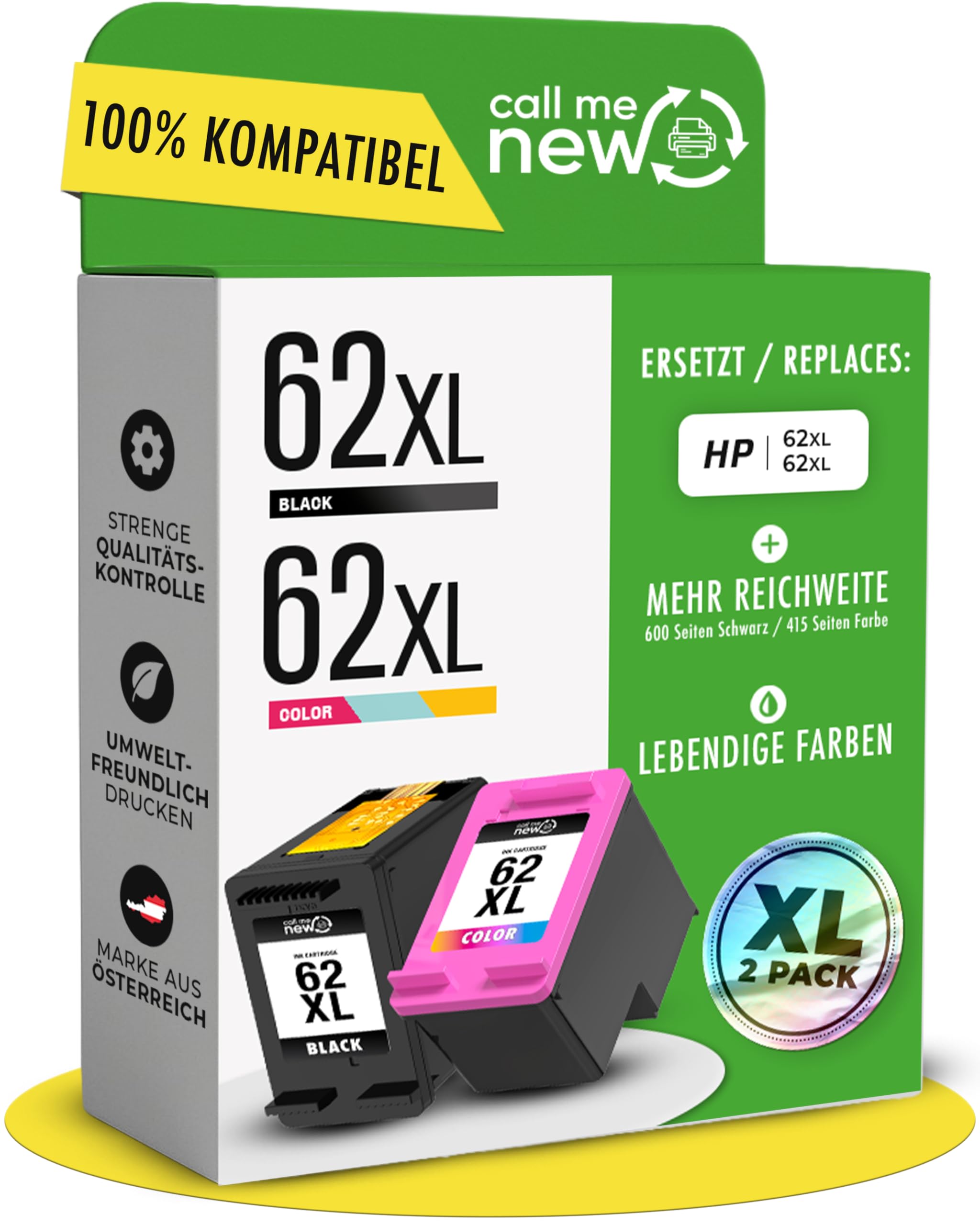 Wkłady do drukarki 62XL – kompatybilne z tuszami do drukarek HP 62 w kolorze czarnym i kolorowym – zasięg XL, Smart Chip, zamiennik do HP 62 czarny i kolorowy, 2 sztuki w opakowaniu