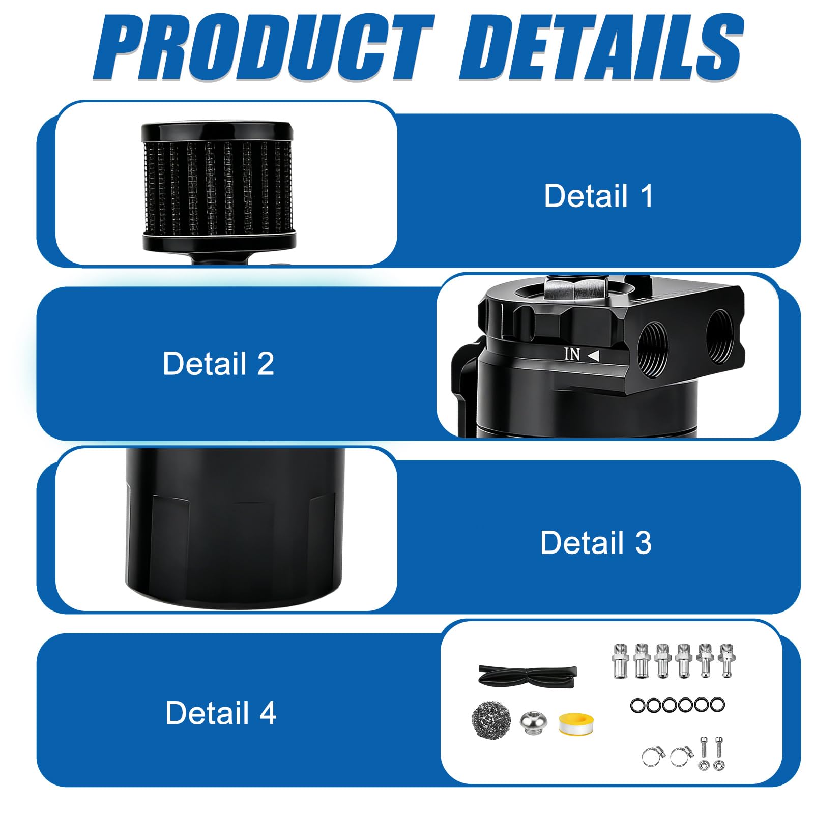 Récupérateur d'huile, 300ml, 21*10,5*10,5cm Réservoir en aluminium universel pour voiture, Kit de réservoir d'huile pour voiture, Réservoir d'huile pour moteurs de voitures, Incl. filtre à air, tuyau