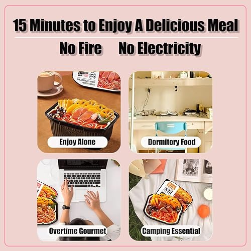 Vista 7 de Olla caliente autocalentable sin electricidad, olla de cocción automática Malatang Base de sopa instantánea de ramen, adecuada para camping, picnic