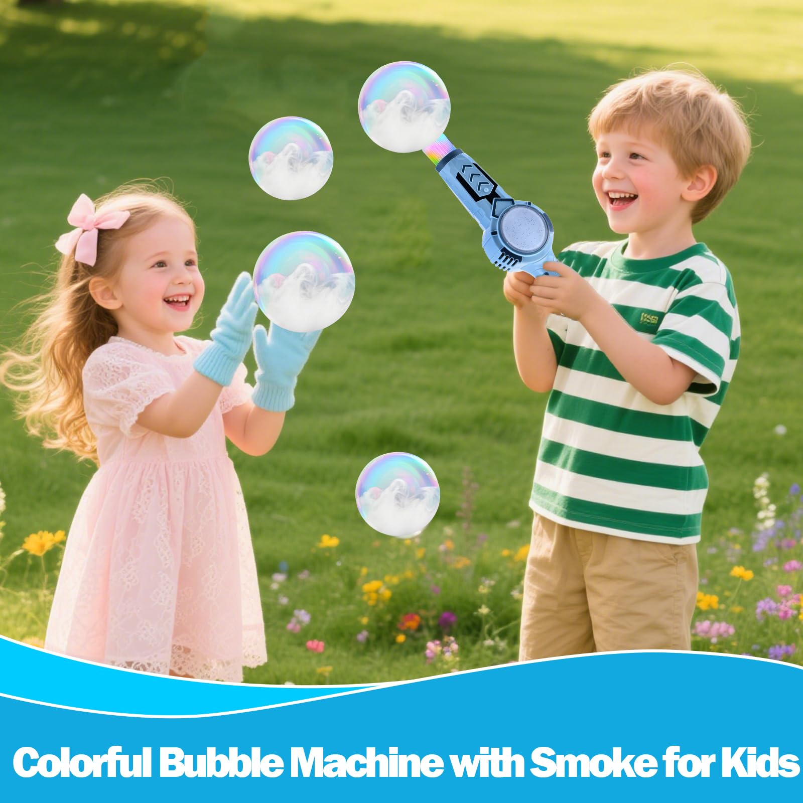 Vodolo Colorful Bubble Machine with Smoke for Kids