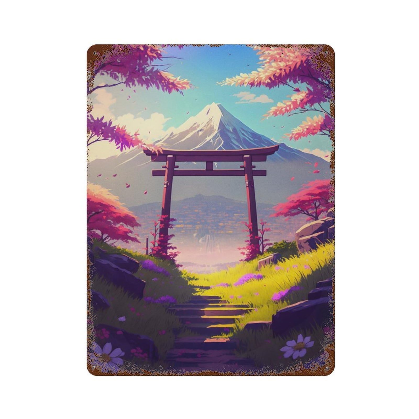 Spring In Japan Rustic Tin Plaque 15.7"x11.8", Ideal for Shed, Workshop And Garage Wall Decor