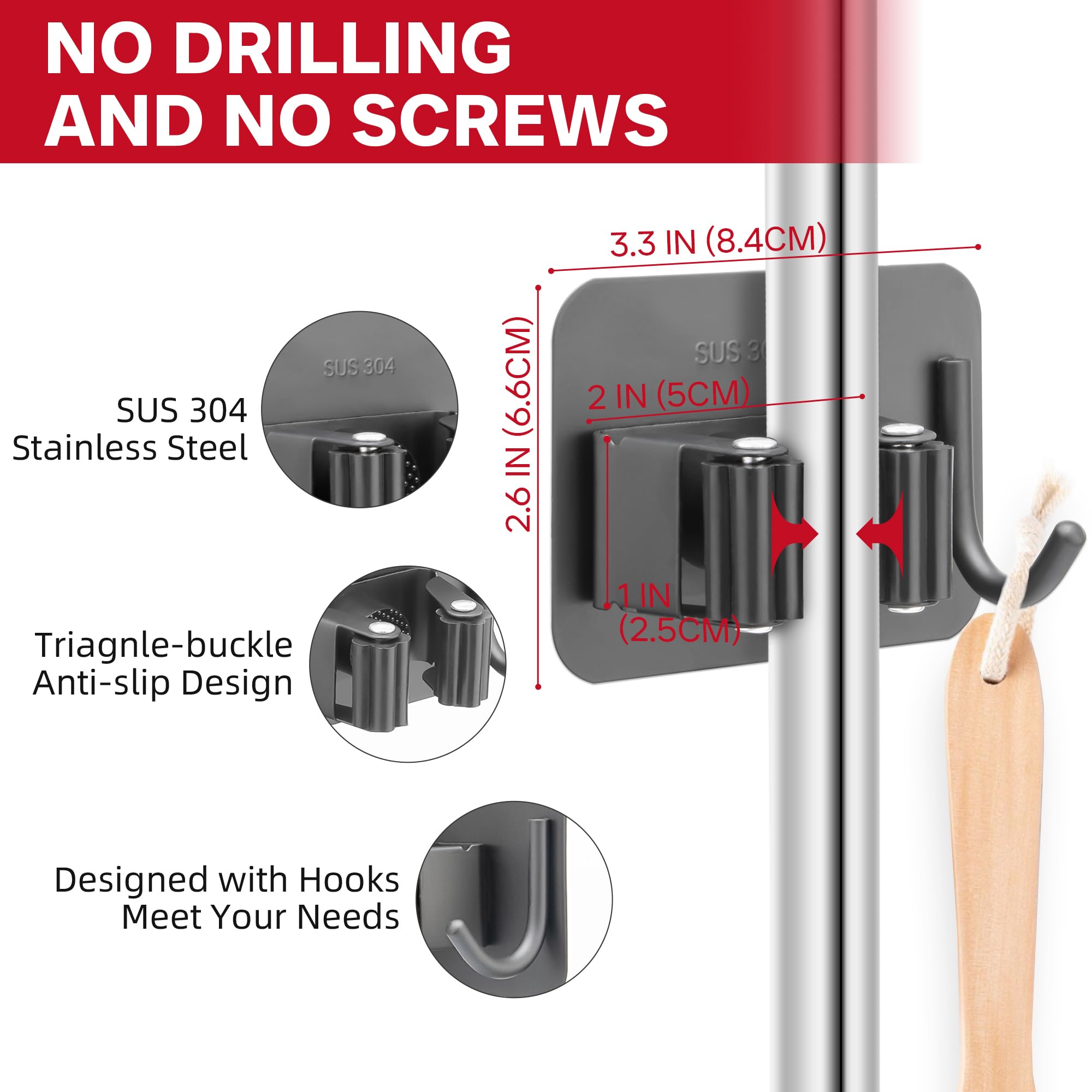 Portascope Da Parete Con 3 Supporti E 4 Ganci - Adesivo O A Viti, Verde Nero - Foto 2