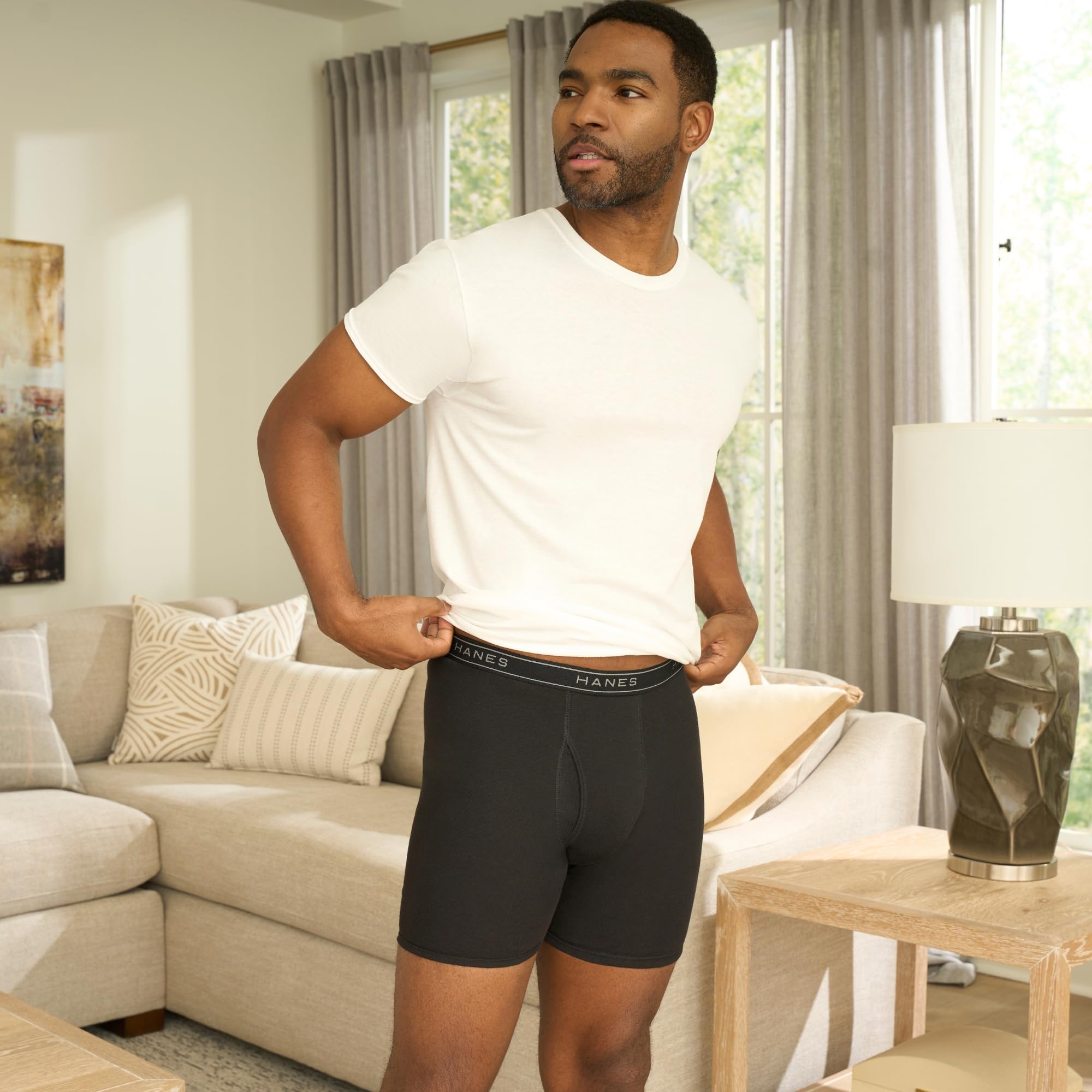 Hanes Herren Underwear Boxer Briefs, Cool Dri Moisture-Wicking Underwear, Cotton No-Ride-up for Men, Multi-Packs Available Retroshorts (12er Pack)