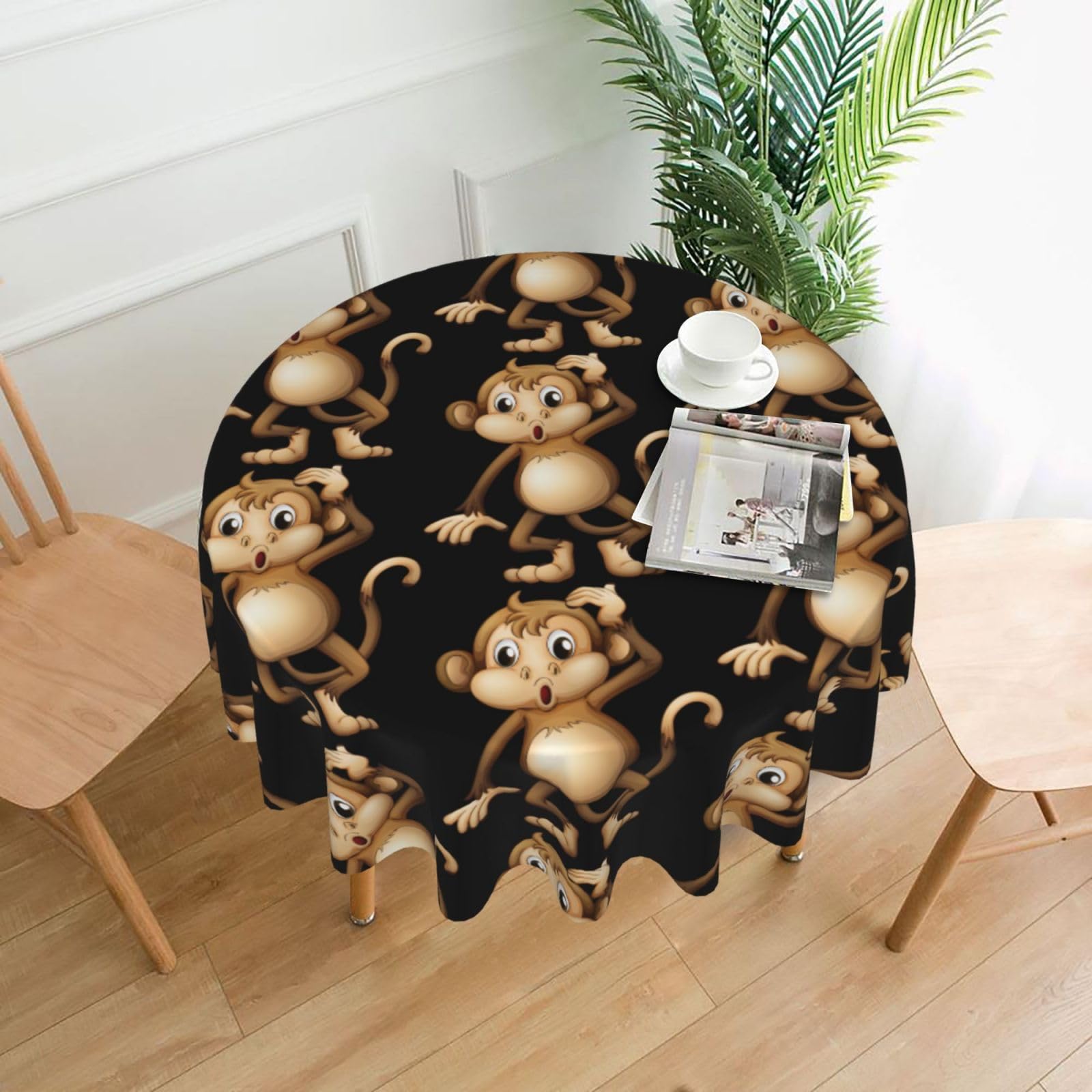 Zcmkjlg Cute Monkey Print Quick Ship Round Tablecloth 60in Polyester Washable Cover for Dining Room
