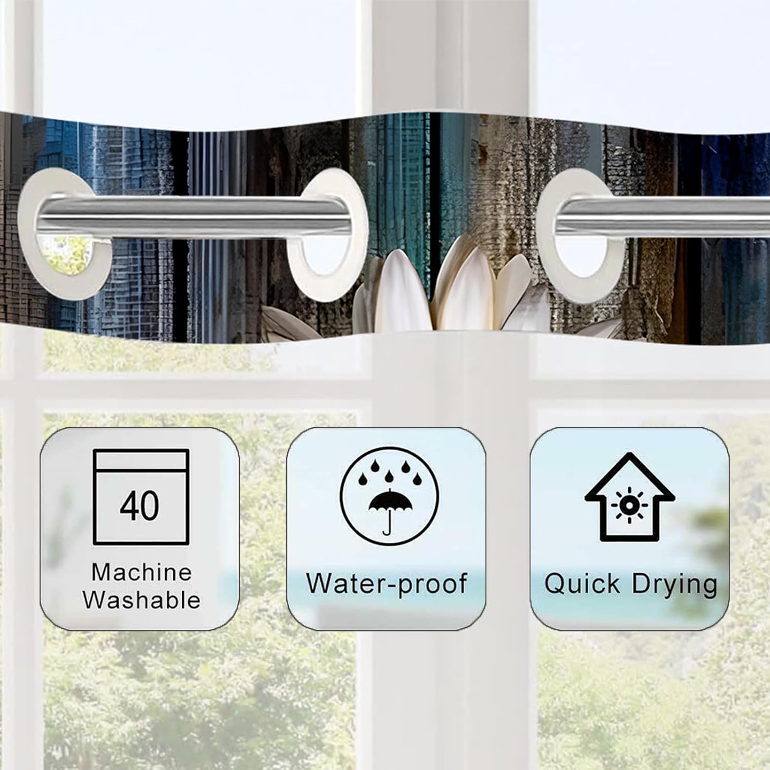 No Hook Shower Curtain Set with Snap-in Fabric Liner,Rustic Farmhouse Daisy Floral Flowers Without Hook Shower Curtain with Transparent Mesh Top Window for Bathroom Waterproof Washable 71"x74"