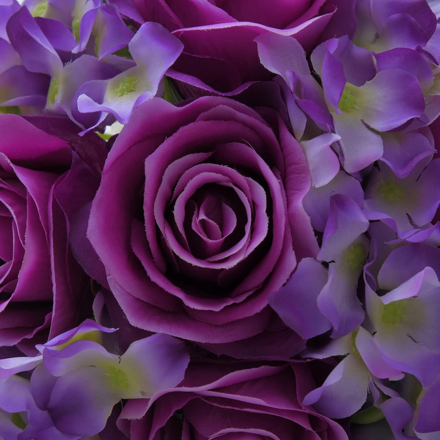 Fule Artificial Silk Rose Flower Centerpiece Arrangement in Glass Vase with LED Light for Home Wedding Decoration (Light Purple) - Image 7