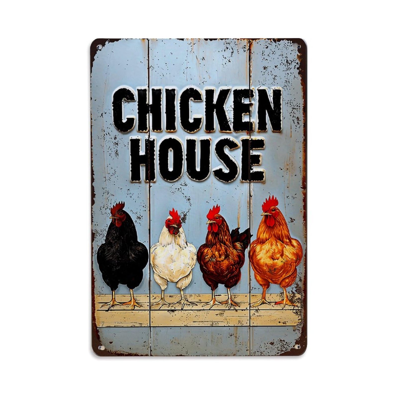 Jdfenggu Vintage Chicken House Four Colorful Chickens Retro Metal Tin Sign, Metal Poster For Bar, Home, Man Cave, Kitchen, Laundry Room Art Decor 8X12 Inch