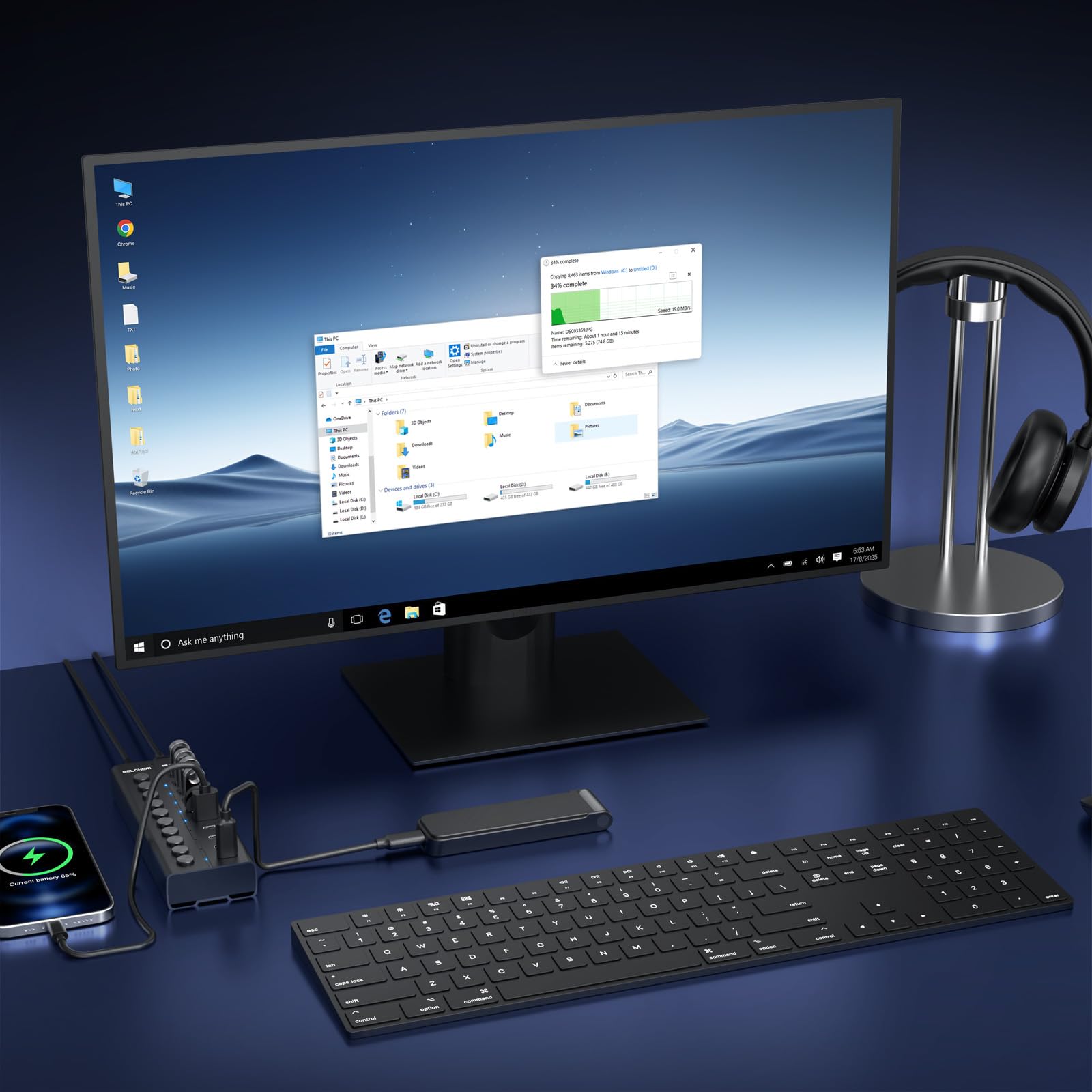 USB Hub mit Netzteil, 10-Port USB 3.2 Gen 2 10Gbit/s Aktiv Hub, Vollaluminium mit 60W (12V 5A) Powered, 6 USB-A & 4 USB-C Ports, Unterstützt BC1.2 Schnellladung