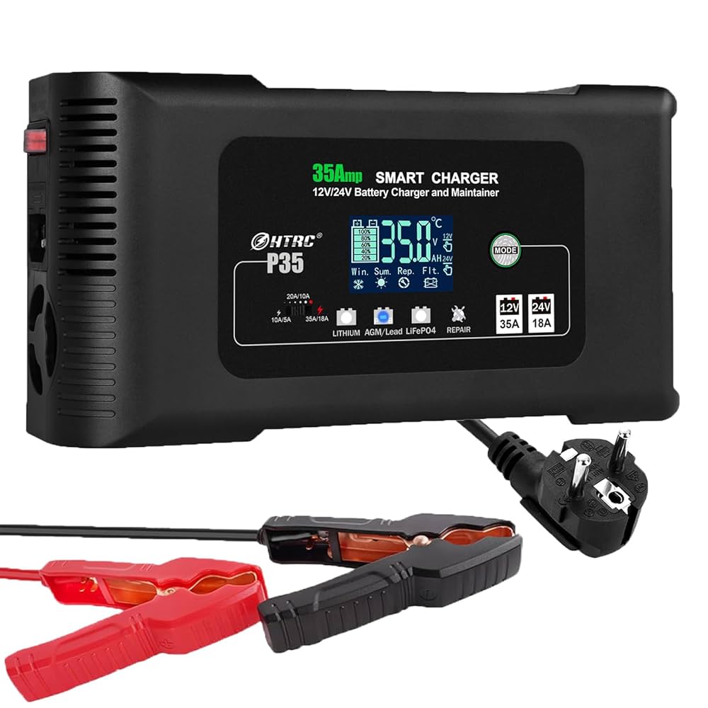 4 Modes Car Battery Charger, 24V/12V Battery Charger Automotive, 4A/8A LCD Battery Charger Switching Automatically From Fast Charging To Trickle Charging For AGM Lead-Acid Batteries