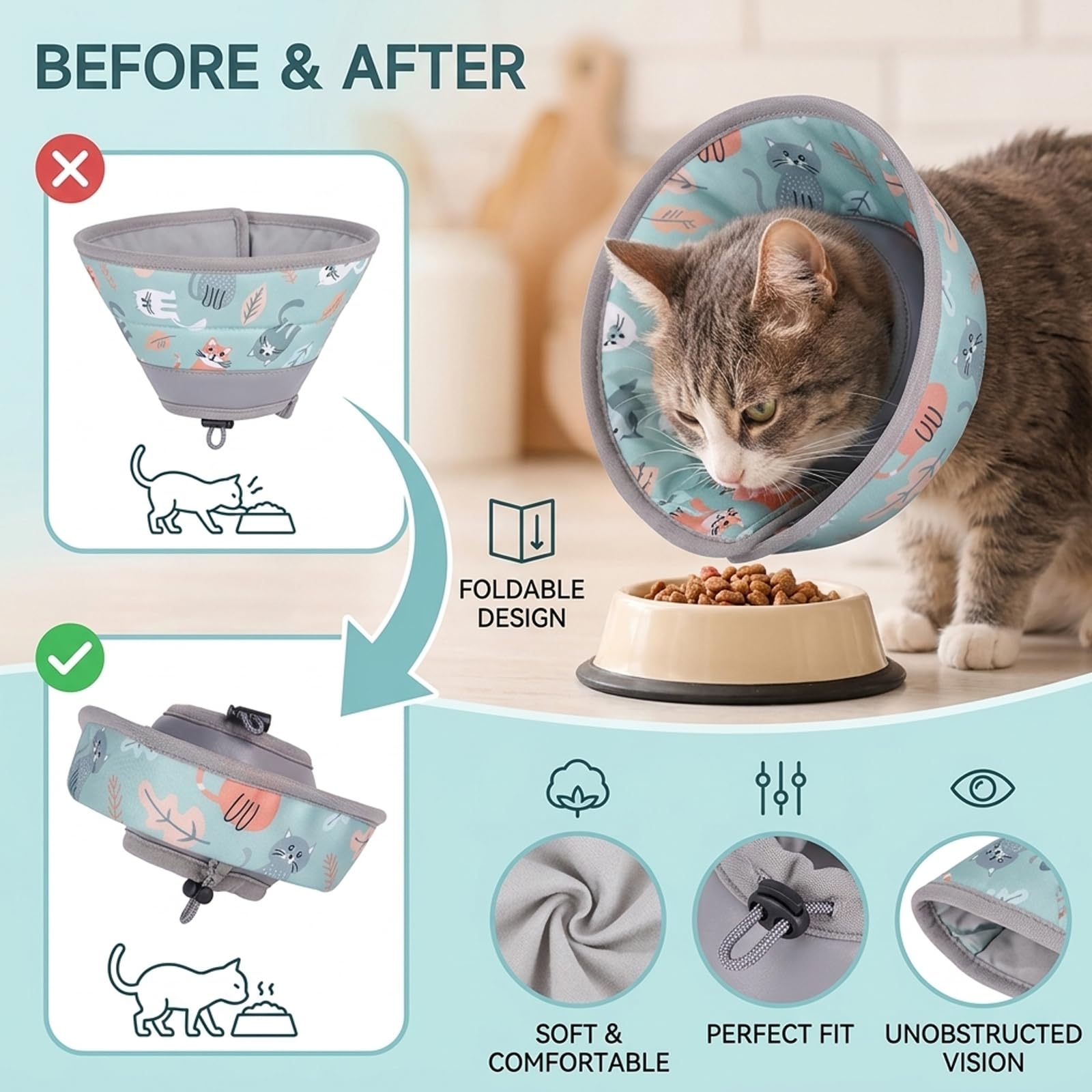 Halskrause Katze Weich, Einstellbarer Halskrause Katze Halsband, Weiche Schutzvorrichtung Für Haustiere, Halsband Weich Kragen für Katzen, Welpenund Kleine Hunde (Grün, M)