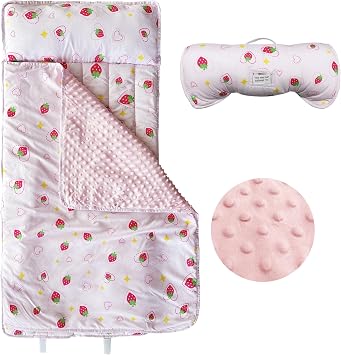 Toddler Nap Mat with Removable Pillow & Blanket Roll Up Storage Kids Sleeping Bag Soft and Comfortable Toddler Sleeping Bags for Travel Camping Daycare Preschool
